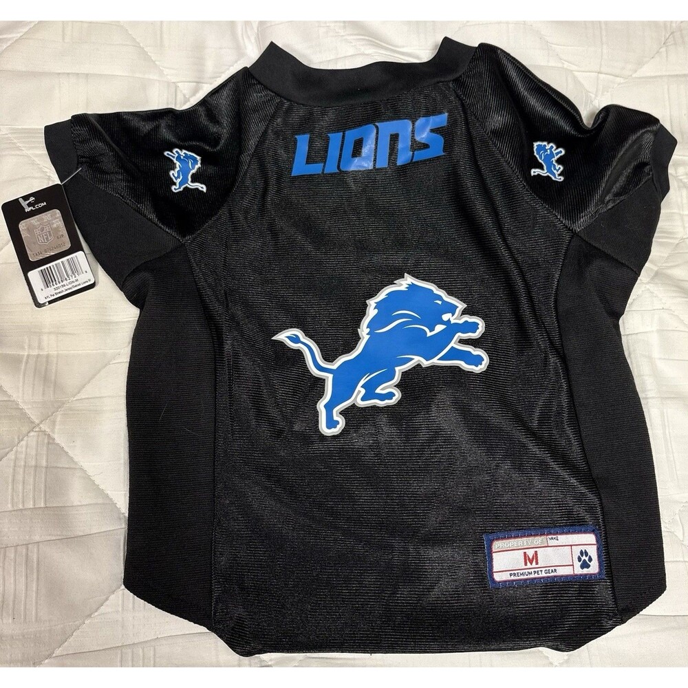 Detroit Lions NFL Dog Pet Stretch Jersey Black Blue Size Medium M NWT